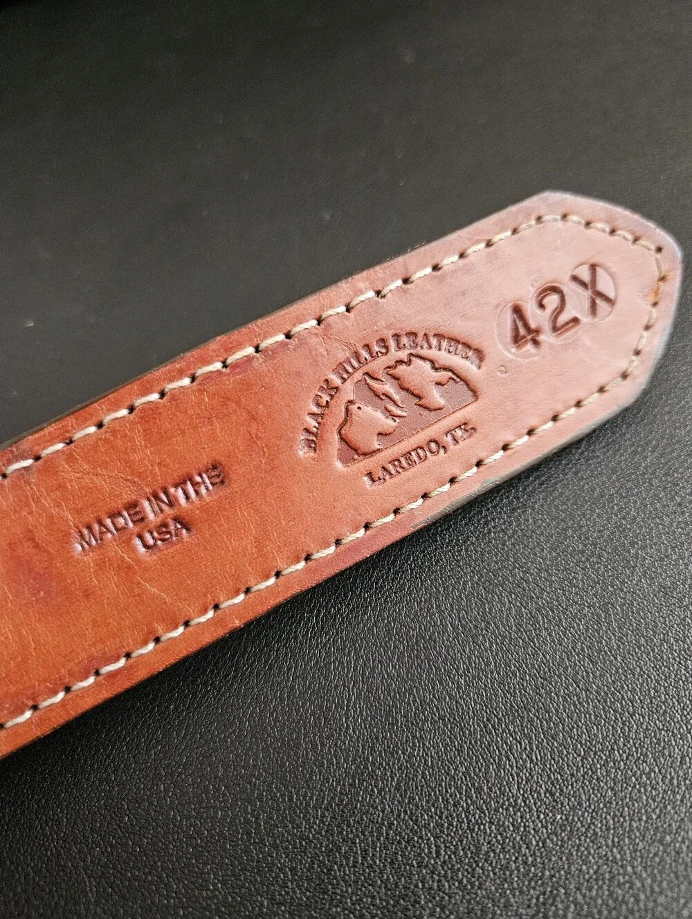 Black Hills Leather Mens Brown Western Leather  Ornate Buckle Belt Size 42X